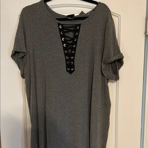 Torrid Gray Relaxed Tie Front T-Shirt